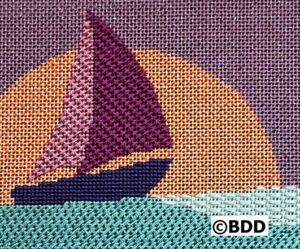 Sailboat sunset needlepoint canvas art.