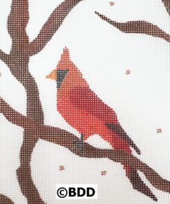 Close-up painted cardinal on winter branch