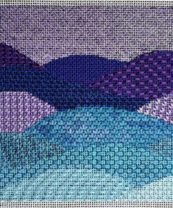 Abstract textile art with blue and purple waves.