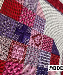Colorful embroidered needlepoint patchwork squares