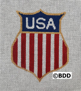 USA shield needlepoint with red white stripes