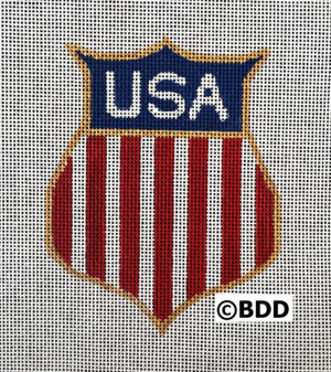 USA shield needlepoint with red white stripes