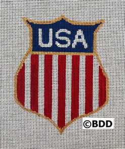 USA shield needlepoint with red white stripes